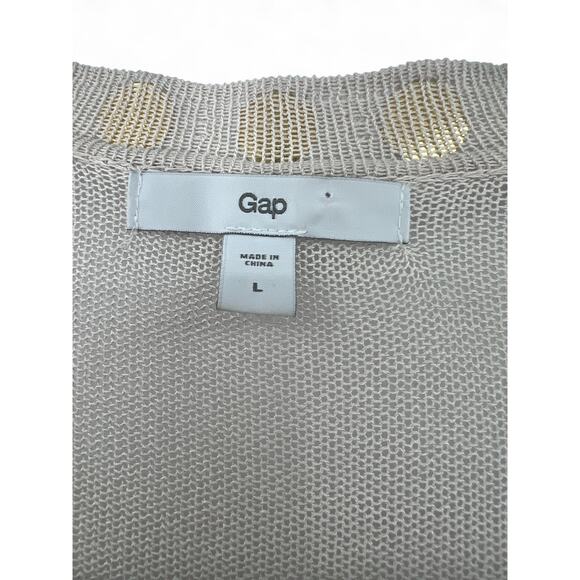 GAP | L | Cardigan Sheer Open Front Sweater Large Sequin Mesh Trim Cream Beige - Picture 6 of 7